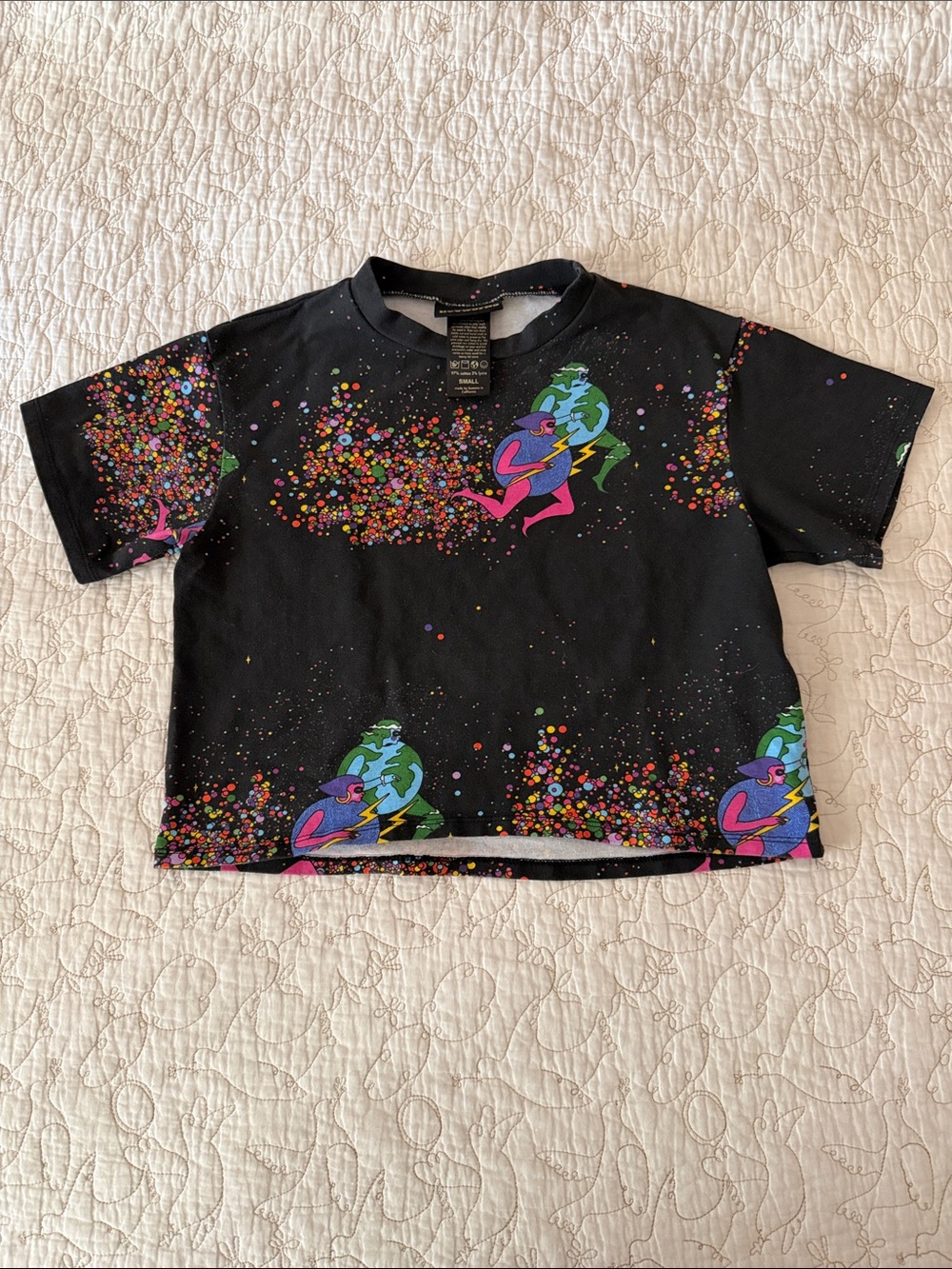 Nooworks Crop Top Tee RARE Colorful Planet Print